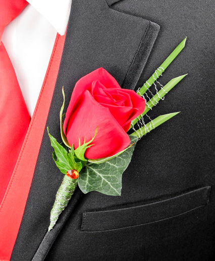 ROMANTIC RED ROSE PROM BOUTONNIERE (In-Store Purchase Only. Not available for online ordering or shipping. Please contact the store 9052780000)