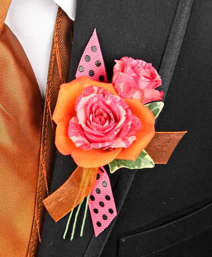 HOT PINK & ORANGE PROM BOUTONNIERE (In-Store Purchase Only. Not available for online ordering or shipping. Please contact the store 9052780000)