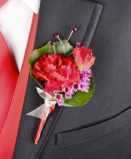 CRIMSON CARNATION PROM BOUTONNIERE (In-Store Purchase Only. Not available for online ordering or shipping. Please contact the store 9052780000)