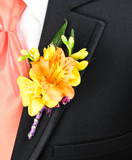 SPRINGTIME SUNSET PROM BOUTONNIERE (In-Store Purchase Only. Not available for online ordering or shipping. Please contact the store 9052780000)