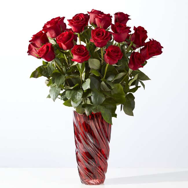 Classic Love Red Rose Bouquet with Luxe Swirl Vase