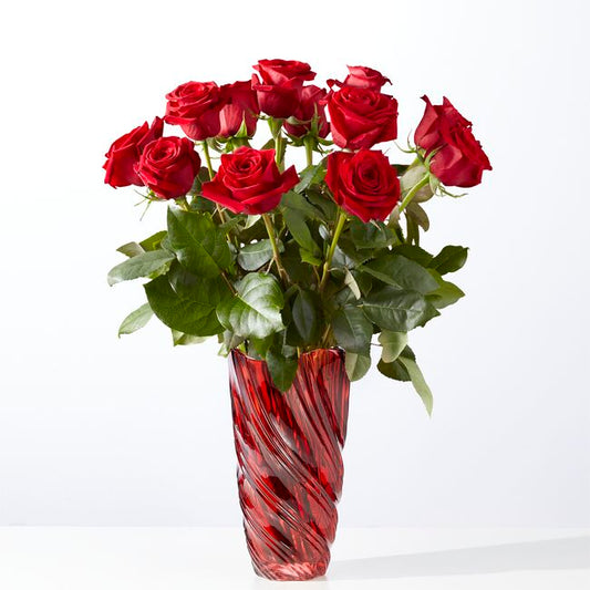 Classic Love Red Rose Bouquet with Luxe Swirl Vase