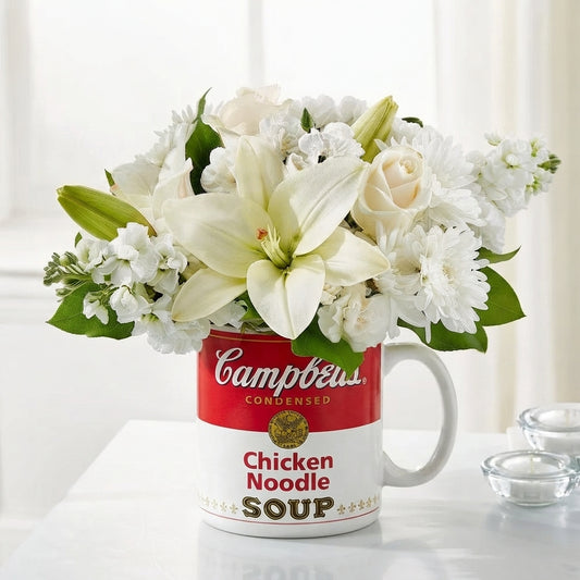 Chicken Noodle Soup & Blooms Arrangement