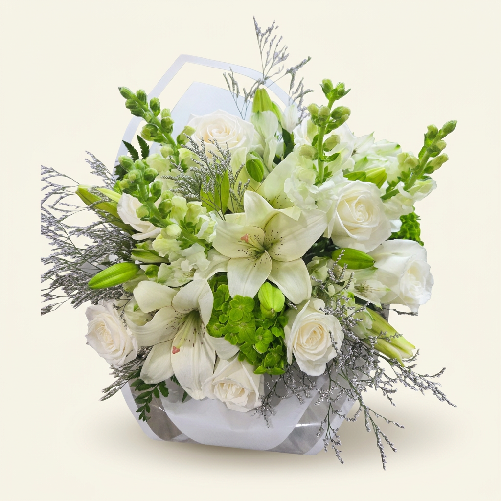 White Lily & Rose Hand-Tied Bouquet
